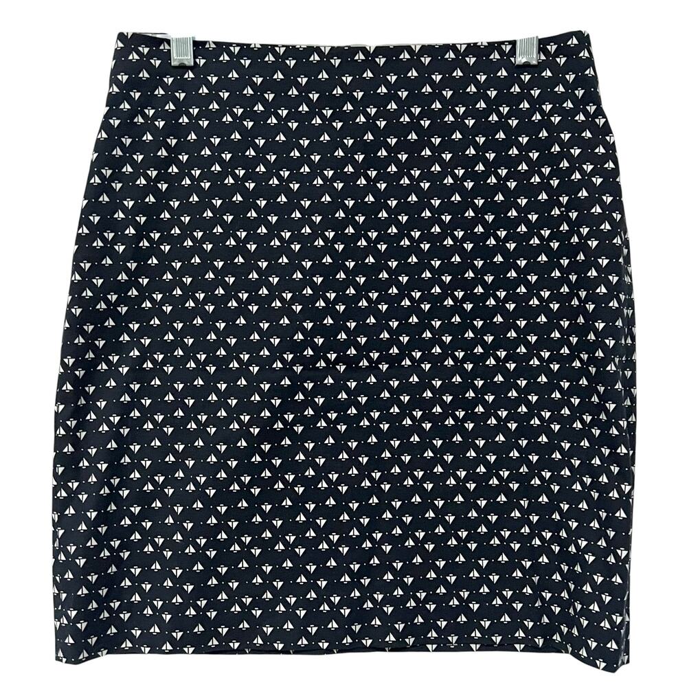 Ann Taylor Skirt Womens Size 2 Pencil Sailboat Print Nautical Navy White